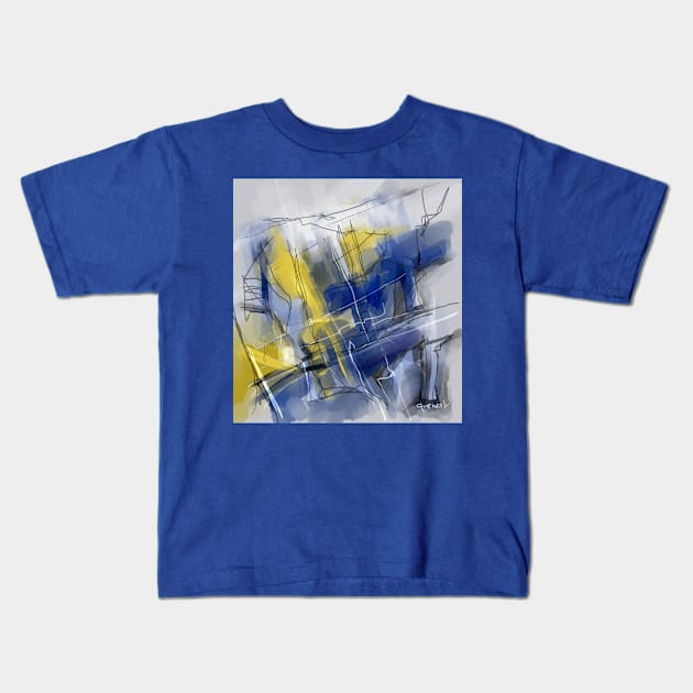 Blue Yellow Abstract Kids T-Shirt by sukhpalgrewal